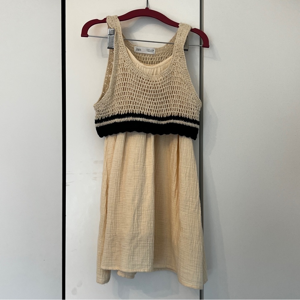 Zara Cream Knit-Top Dress with Black Trim